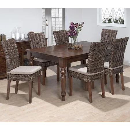 7 Piece Dining Set with Rattan Chairs and Rectangular Table